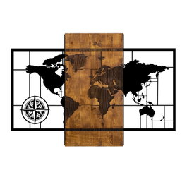 Wallity World Map With Compass - Accesorio de Pared Decorativo de Madera